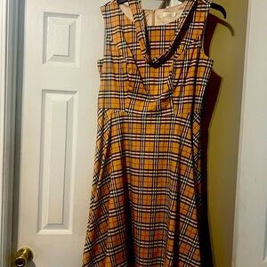 Burberry Yellow and Black Plaid Midi Dress